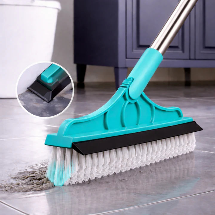 2-in-1 Floor Scrubber Brush & Rubber Wiper for Tiles & Bathrooms